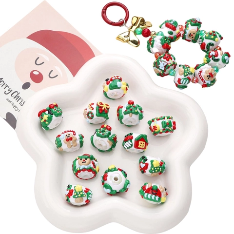 Cuentas de Navidad de Acrílico Pintadas a Mano para Hacer Joyas DIY Muñeco de Nieve Estrella Hombre de Jengibre Decoración