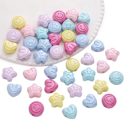 Acrylic Smiley Face Beads Heart Star Round Macaron Color Loose Beads For DIY Bracelet Necklace Handmade Jewelry Making