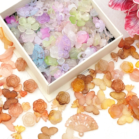 Frosted Acrylic Mixed Color Beads Flower Butterfly Shape For DIY Jewelry Making Necklace Bracelet Accessory