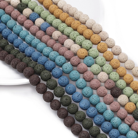 Natural Colored Lava Stone Round Beads For DIY Jewelry Making Volcanic Rock Loose Beads For Bracelet Necklace Components
