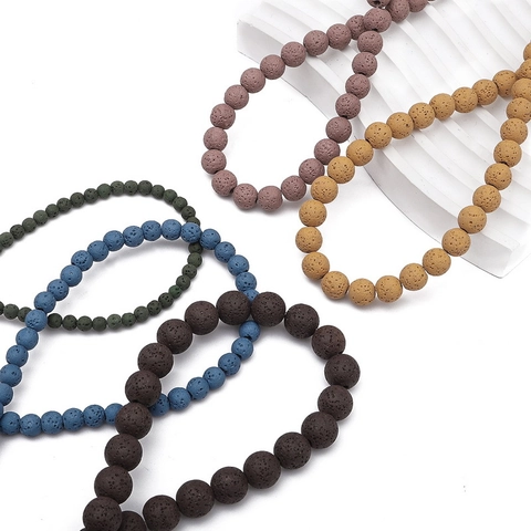 Natural Colorful Lava Stone Round Beads Volcanic Rock Porous Spacer Loose Beads For Jewelry Making Bracelet Necklace Handcraft Supplies