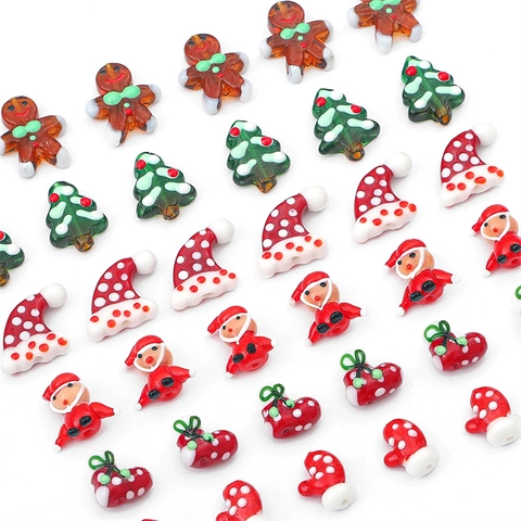 Cuentas de Vidrio de Bricolaje con Temática Navideña Hechas a Mano con Patrón de Muñeco de Nieve Árbol de Navidad Papá Noel para Joyería