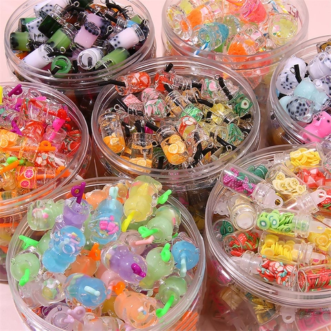 Miniature Simulation Drink Fruit Cup Resin Pendants DIY Jewelry Accessories Bubble Tea Bear Shape Charms For Keychain Making