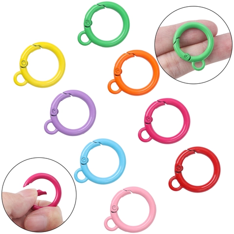 Colorful Alloy Circular Spring Buckle O-Ring With Hanging Hole For Handmade DIY Keychain Bag Accessories Jewelry Connectors