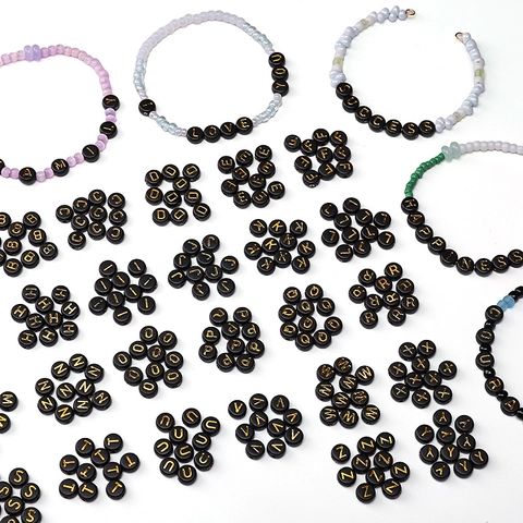 Black Gold Alphabet Letter Beads Flat Round Acrylic Spacer Beads For DIY Bracelet Necklace Jewelry Making Handmade Crafts