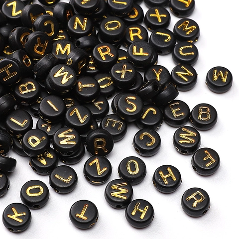 Black Gold Alphabet Letter Beads Flat Round Acrylic Spacer Beads For DIY Bracelet Necklace Jewelry Making Handmade Crafts