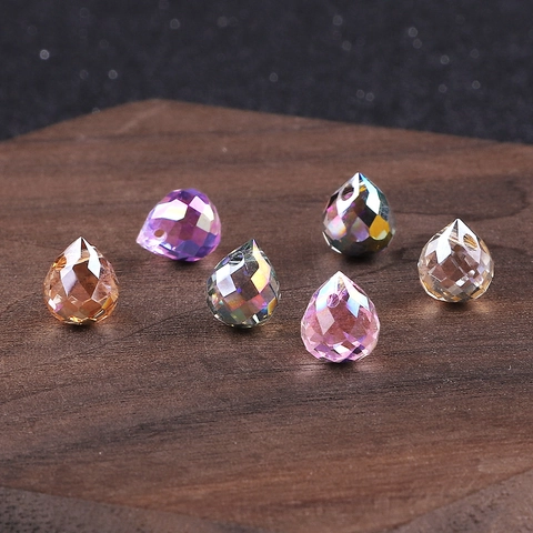 Faceted Glass Crystal Teardrop Loose Beads Aurora Borealis Magic Water Drop Spacer Beads For DIY Jewelry Making Necklaces Bracelets 9x8mm