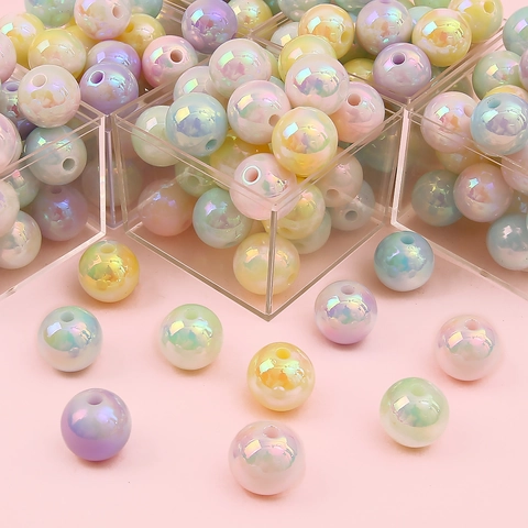 Iridescent Acrylic Round Beads Colorful Rainbow Aurora AB Coating Loose Beads For DIY Bracelet Necklace Jewelry Making