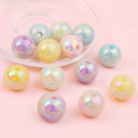 Iridescent Acrylic Round Beads Colorful Rainbow Aurora AB Coating Loose Beads For DIY Bracelet Necklace Jewelry Making