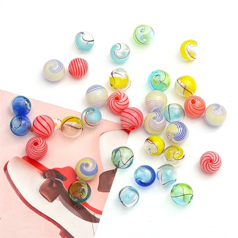 Perline di Vetro Lampwork Cave Fatte a Mano Perline Distanziatrici Rotonde a Righe Spirali Dipinte a Mano per Gioielli DIY