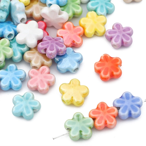 Ceramic Loose Beads For Jewelry Making Colorful Flower Square Heart Star Macaroon Ceramic Beads Craft Material Packaging Kits