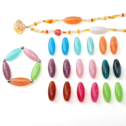 Perline Ovali in Acrilico con Texture di Marmo per Creazione Gioielli DIY Bracciale Collana Tubo Lungo Distanziatore Donna