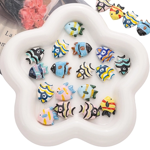Tropical Fish Shape Ceramic Beads Hand Painted Glazed Animal Loose Beads For DIY Bracelet Necklace Jewelry Making Accessories
