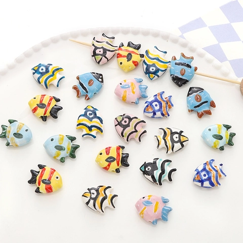 Hand Painted Ceramic Tropical Fish Loose Beads Cute Animal Stripe Glazed Porcelain Spacer Beads For DIY Jewelry Making Necklaces