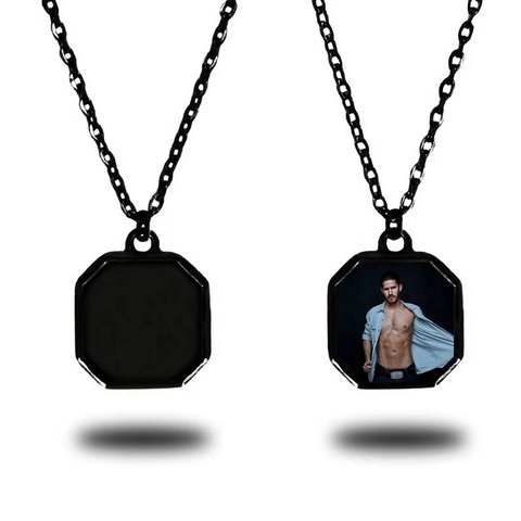 Heat Activated Color Changing Octagon Pendant Necklace Stainless Steel Geometric O-Chain Magic Photo Medallion For Men Women