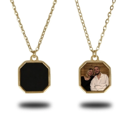 Heat Activated Color Changing Octagon Pendant Necklace Stainless Steel Geometric O-Chain Magic Photo Medallion For Men Women