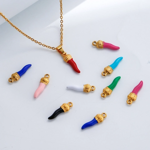 Stainless Steel Italian Horn Chili Pendants Colorful Enamel Cornicello Charms For DIY Jewelry Making Necklace Bracelet Accessory