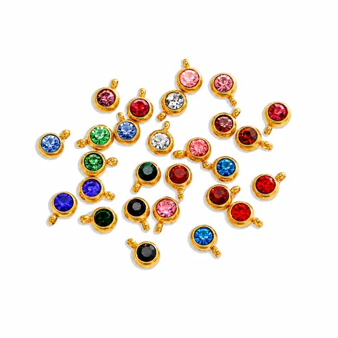 304L Stainless Steel Round 12 Month Birthstone Crystal Glass Pendant For DIY Jewelry Making Lucky Stone Charm Findings