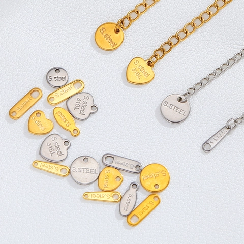 Pendentifs Étiquettes Métalliques en Acier Inoxydable 316L DIY Petit Cœur Étoile Rond pour Extension de Collier