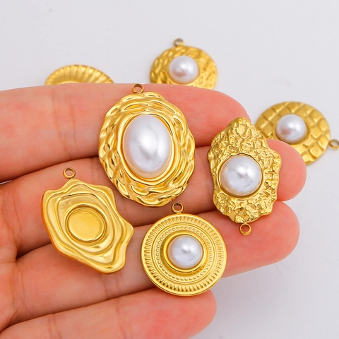 Vintage Stainless Steel 18K Gold Plated Artificial Pearl Pendants DIY Jewelry Accessories French Style For Women Necklace Making