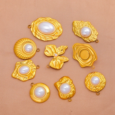 Vintage Stainless Steel 18K Gold Plated Artificial Pearl Pendants DIY Jewelry Accessories French Style For Women Necklace Making