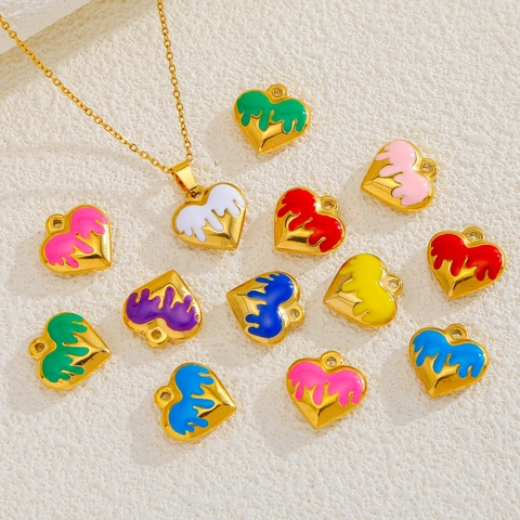 304L Stainless Steel Enamel Heart Pendant Dripping Oil Melting Heart DIY Jewelry Accessories Colorful Necklace Pendant