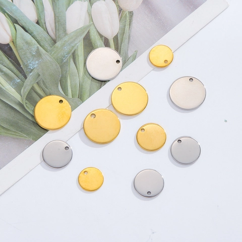 Stainless Steel Round Charms DIY Jewelry Making Pendants Mirror Surface Metal Tags For Necklace Bracelet Accessories