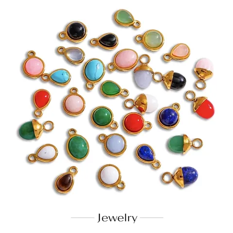 Pendentifs en Acier Inoxydable et Pierre Naturelle pour Création de Bijoux Breloques Rondes Larme Gland DIY Boucle d'Oreille Bracelet Matériaux