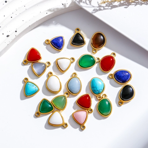 Roestvrij Staal Natuursteen Geometrische Hangers DIY Sieraden Maken Onderdelen Verguld Rond Ovaal Rechthoek Druppel Charms Voor Ketting Armband Benodigdheden