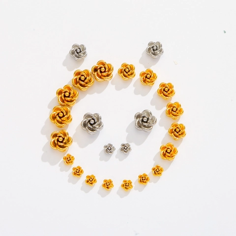 3D Rose Flower Stainless Steel Beads For DIY Jewelry Making Gold Silver Metal Spacer Beads For Necklace Bracelet Craft Accessories