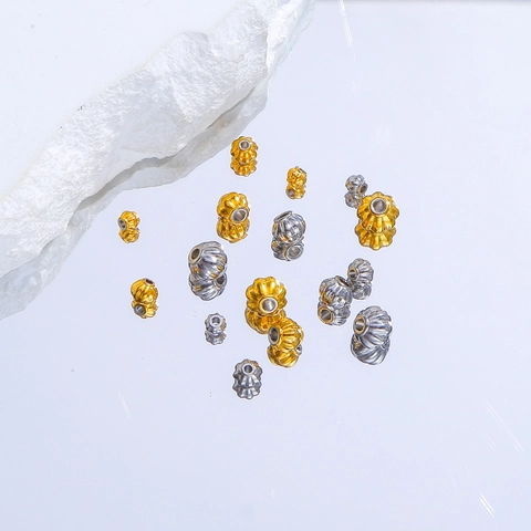 Stainless Steel Pumpkin Lantern Spacer Beads For Jewelry Making Gold Silver Electroplated Metal Loose Beads DIY Accessories