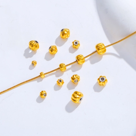 Stainless Steel Pumpkin Lantern Spacer Beads For Jewelry Making Gold Silver Electroplated Metal Loose Beads DIY Accessories