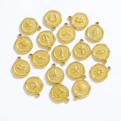 304 Edelstahl Vintage Münzanhänger Für DIY Schmuckherstellung Glücksklee Stern Herz Kreuz Geprägte Charms Anhänger