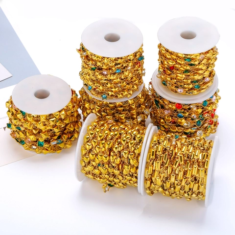 Stainless Steel Zirconia DIY Jewelry Chain Colorful Crystal Links Waterproof 18K Gold Plated Accessories For Necklace Making