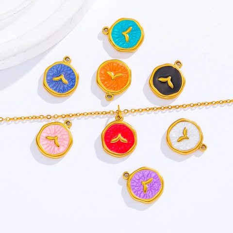 Stainless Steel Whale Tail Enamel Charm Pendant Vacuum Plated Gold DIY Jewelry Finding For Necklace Bracelet Accessory