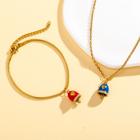 Stainless Steel Heart Pattern Bell Charm Pendant For DIY Jewelry Making Colorful Enamel Rhinestone Bell Accessories