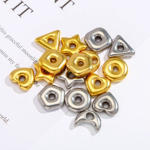 Cuentas Espaciadoras de Acero Inoxidable de Agujero Grande Corazón Estrella Luna Geométrica Cuentas Sueltas DIY para Collar Pulsera