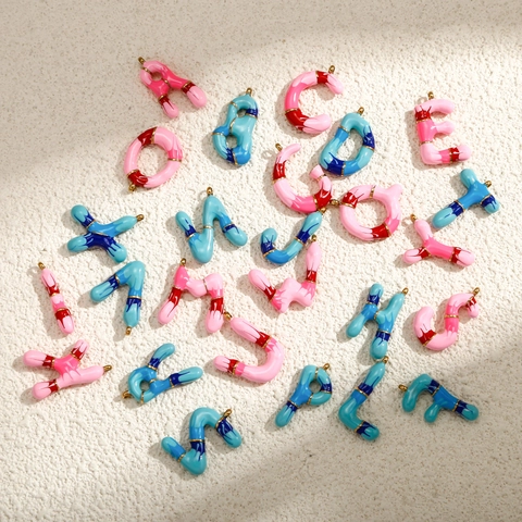 DIY Edelstahl 26 Alphabet Initialen Buchstaben Anhänger Mehrfarbig Emaille Vergoldet Pendants Für Schmuckherstellung Halsketten Zubehör