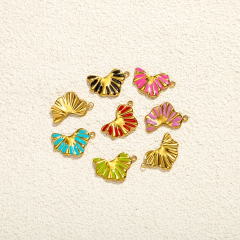 Stainless Steel Enamel Ginkgo Leaf Fan Shaped Pendant Only (Without Chain) Jewelry Making Findings For Necklace Wholesale