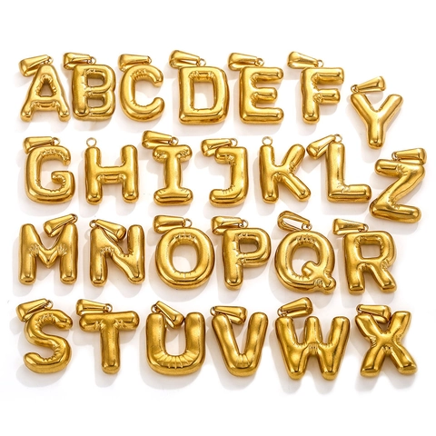 Stainless Steel 3D Bubble Balloon Alphabet Letter Pendant High Polish 18K Gold Plated Minimalist DIY Jewelry Making Findings Pendant