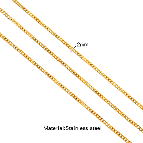 2mm Stainless Steel Cuban Link Curb Chain For DIY Jewelry Making Vacuum Plated Gold Silver Color Necklace Bracelet Accessory