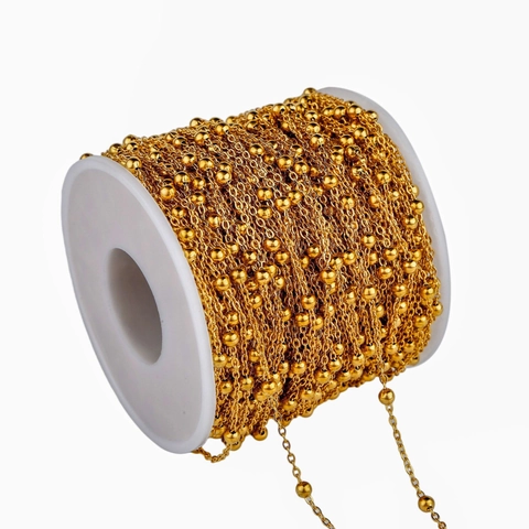 Stainless Steel Satellite Bead Chain DIY Jewelry Making Findings PVD Gold Plated Beaded Link Chain Component For Necklace Bracelet