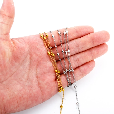 Stainless Steel Satellite Bead Chain DIY Jewelry Making Findings PVD Gold Plated Beaded Link Chain Component For Necklace Bracelet