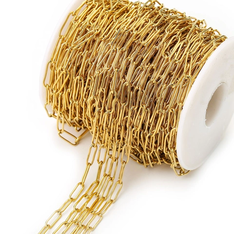 Stainless Steel Gold Silver Paperclip Chain For DIY Jewelry Making Elliptical Link Chain Roll For Handcrafted Accessories