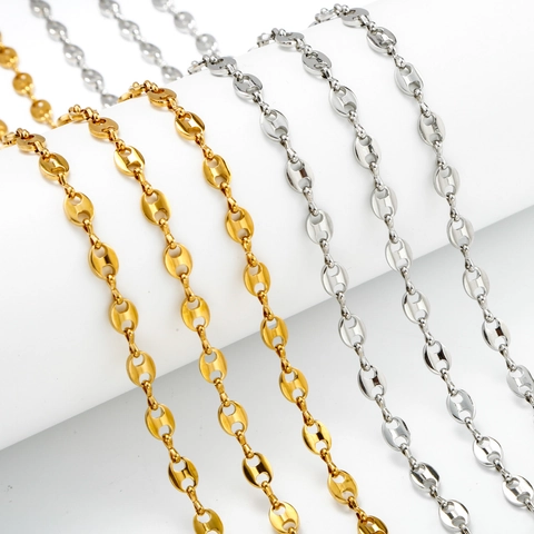 Stainless Steel Coffee Bean Chain Vacuum Plated Pig Nose Link Chain For DIY Necklace Bracelet Jewelry Making Crafting