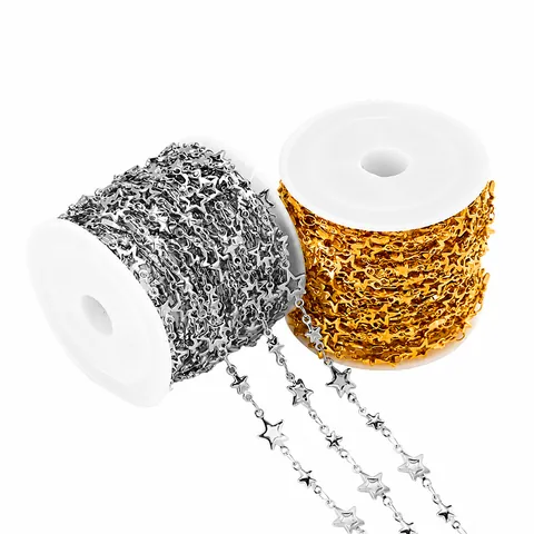 Stainless Steel Star Link Chain For DIY Jewelry Making Gold Silver Hollow Solid Pentagram Chain For Necklace Bracelet