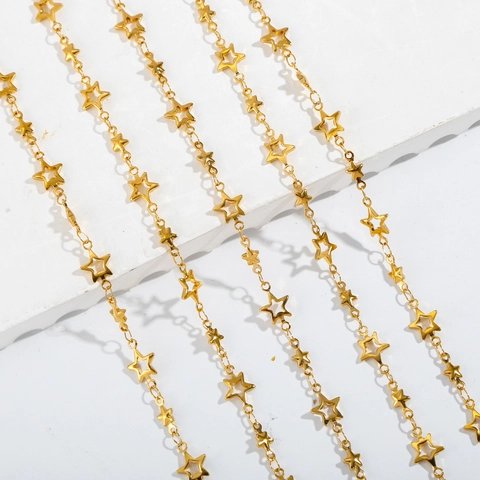 Stainless Steel Star Link Chain For DIY Jewelry Making Gold Silver Hollow Solid Pentagram Chain For Necklace Bracelet