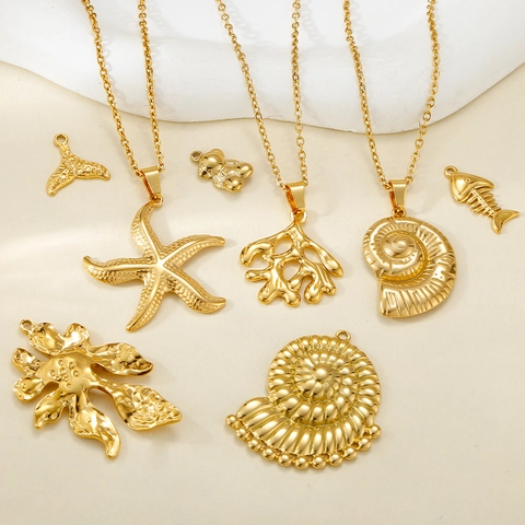 Ocean Series Stainless Steel Pendants Starfish Conch Charms For DIY Jewelry Making Necklaces Bracelets Accessories Material Gold Silver