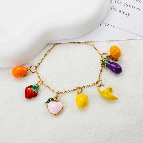 Stainless Steel Fruit Vegetable Enamel Pendants For DIY Jewelry Making Strawberry Cherry Banana Mushroom Charms Crafts Accessory