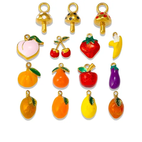 Stainless Steel Fruit Vegetable Enamel Pendants For DIY Jewelry Making Strawberry Cherry Banana Mushroom Charms Crafts Accessory